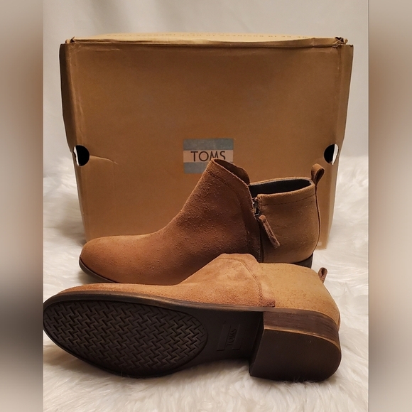 Toms Deia Tan Toffee Suede Wool Side Zip Ankle Boots Size 10 - Picture 7 of 9